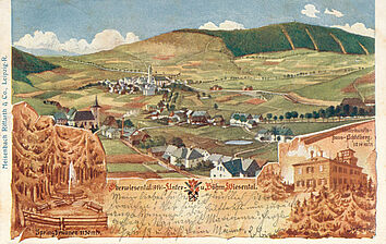 Postkarte um 1900 mit Ober-, Unter- und Böhmisch-Wiesenthal